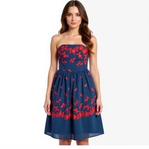 Vintage Betsey Johnson NY Blue Silk w/Floral Embroidery